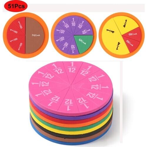 51Pcs EVA Round Shaped Fractions Instrument Montessori Math Educational Toys Math Teaching Aids Student Learning Tool