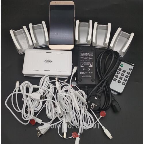 6 Channel Mobile Phone Security Display Alarm System Cell phone retail Store Anti-theft for iphone 5S/ Android/ Type C Phone