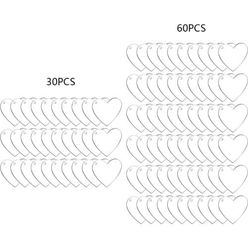 60 Pieces Pure Transparent Acrylic Keychains Set Heart-shaped Acrylic Blanks for DIY Crafts Gift Tags Jewelry Making