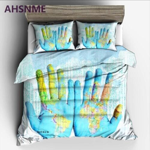 AHSNME in the hands of a world map Bedding Set High-definition Print Quilt Cover for US AU EU Size market jogo de cama