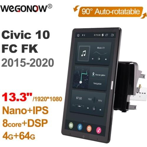 Tesla style PX6 13.3" Android 10 Car DVD Player 1920*1080 Rotatable IPS Navigation GPS For Honda Civic 10 FC FK 2015 -2020 Radio