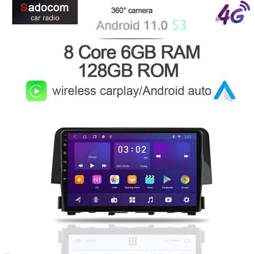 6G 128G Carplay 8Core DSP Android 10.0 Car Multimedia Player For Honda Civic 2015 2016 2017 2018 2019 Navigation GPS 4G Radio