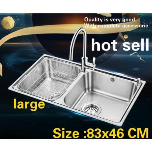 Free shipping Household big standard kitchen double groove sink wash vegetables 304 stainless steel hot sell 83x46 CM