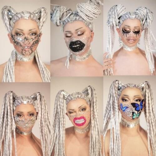 Sparkly Rhinestones Pearl Funny Party Mask Stage Accessories Women Men Nightclub Club Singer Dancer Performance Props Ornament