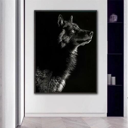 Black and White Wall Art Pictures Wolf Deer Posters Animals Canvas Paintings for Living Room Home Decor Frameless Cuadro