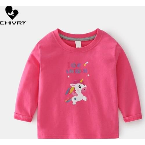 2021 Spring Autumn Kids Girls T Shirt Cute Cartoon Unicorn Bow Long Sleeve Baby Girls T-shirts O-neck Cotton Sweatshirt Tops