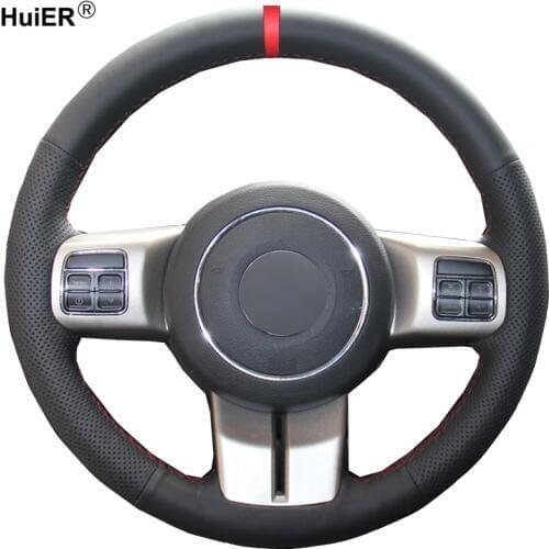 HuiER Hand Sewing Car Steering Wheel Cover Breathable Red Marker For Jeep Compass Grand Cherokee Wrangler Patriot 2012 2013 2014