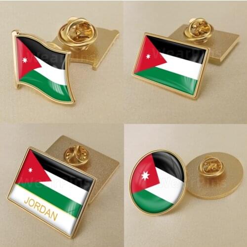 Coat of Arms of Jordan Jordanese Map Flag National Emblem National Flower Brooch Badges Lapel Pins