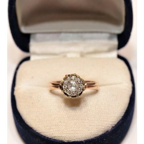 ANTIQUE STYLE NEW MADE 8K GOLD NATURAL DIAMOND AND ROSE CUT DIAMOND RING