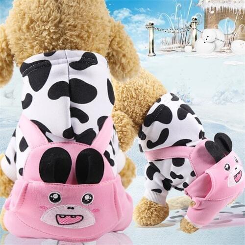 Winter Warm Dog Clothes Cow Cosplay Hooded Cute Straps Dog Jumpsuit For Small Dogs Pet Overalls Romper Tracksuit Clothing Poodle