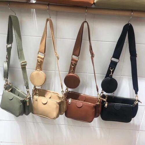 Fashion Solid Pu Leather Shoulder Messenger Bags Women Casual Crossbody Bags Woman Handbags Tote Bag 3 Sets Evening Clutch Purse