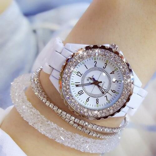 Bs Fashion White Black Ceramics Woman Watches Rhinestones Quartz Bracelet Ladies Wristwatch Zegarki Damskie Relojes Para Mujer