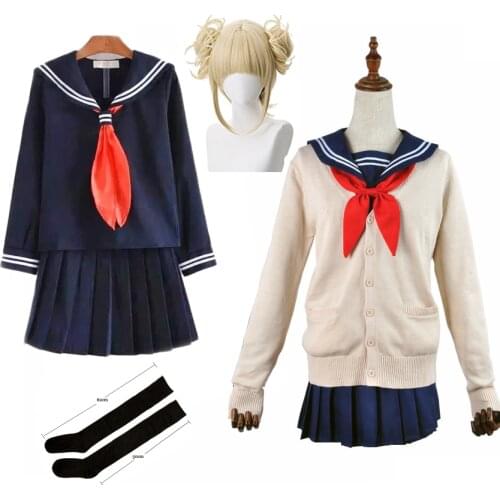 My Hero Academia Cosplay Halloween Costume Anime Boku No Hero Academia Himiko Toga JK Uniform Sweater Coat Wig Costumes C62C49