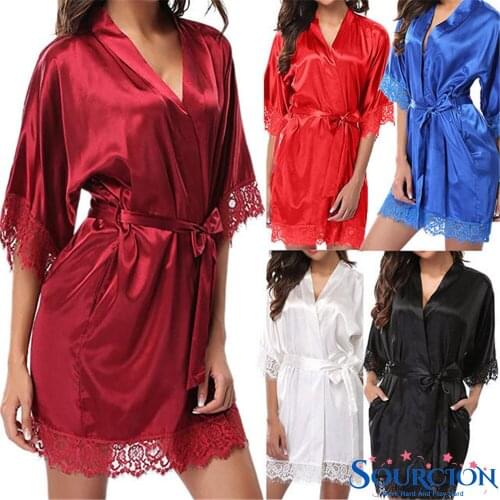 SWT New Hot Sexy Lingerie Plus Size Satin Lace Black Women Porn Sexy Intimate Sleepwear Robe Night Gown Costumes Exotic