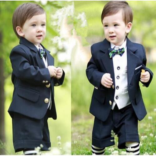 New Boy Suits For Wedding Boys Prom Suits Children Clothing Set 5pcs/suits Blazer+Vest+Black Pants+Tie +Socks Boy Formal Costume