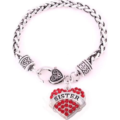 SISTER heart charm bracelet link chain