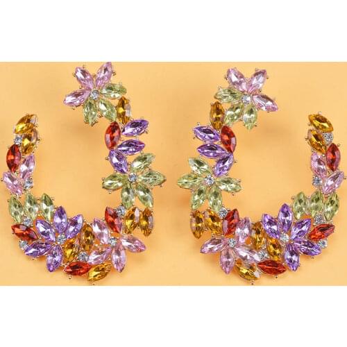 Wholesale Summer Style Multicolor Rhinestone Crystal Drop Earrings For Women Vintage Jewelry Maxi 2021 Statement Earrings Gifts