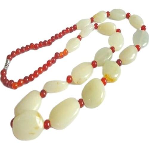 Natural Hetian Jade Raw Stone Seed Material Red Skin Bracelet Seed Necklace Chain