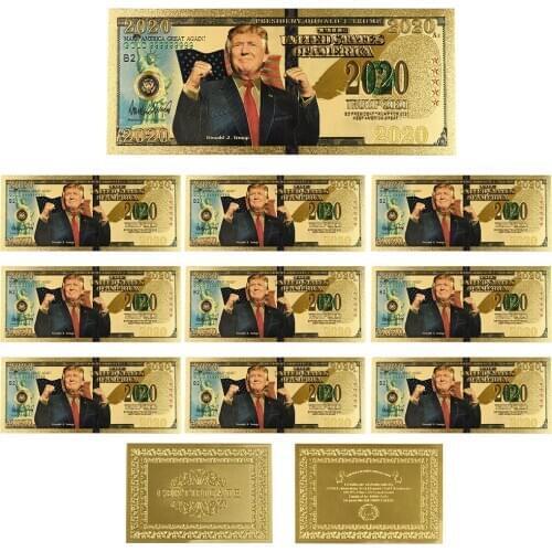 Gold Trump Bill Donald Dollar Foil Banknote Fake Dollars 2020 President Us Commemorative Plated Colorized 10pcs
