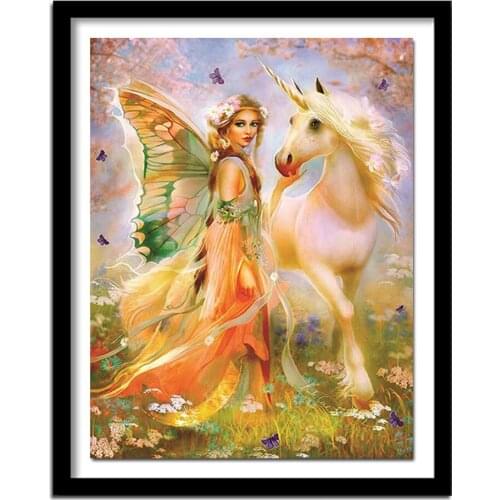 Full Drill Round Diamond 5D DIY Diamond Painting "Fairiy and Horse" Diamond Embroidery Cross Stitch Rhinestone Paint