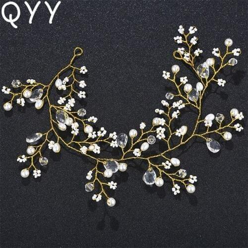 QYY Bridal Rhinestones Head Chain Bead Headpieces Vine Wedding Hair Accessories Charms Tiaras Hair Pearl Jewelry