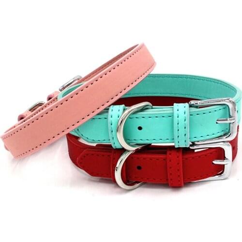 Adjustable Summer Dog Collar PU Leather Soft Pet Collar Solid Pink Blue Dog Accessories for Small Medium Dogs Cats Pit Bulldog