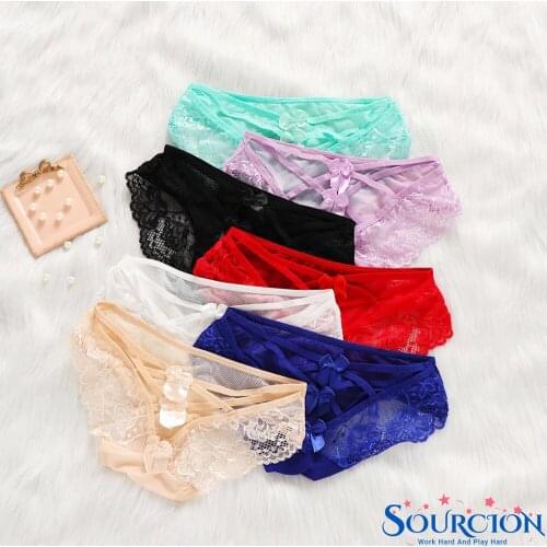 SWT Sexy Women Lace Hollow Panties Bowknot Cross Bandage Knickers Bowknot G-String Briefs Breathable Intimates Underwear