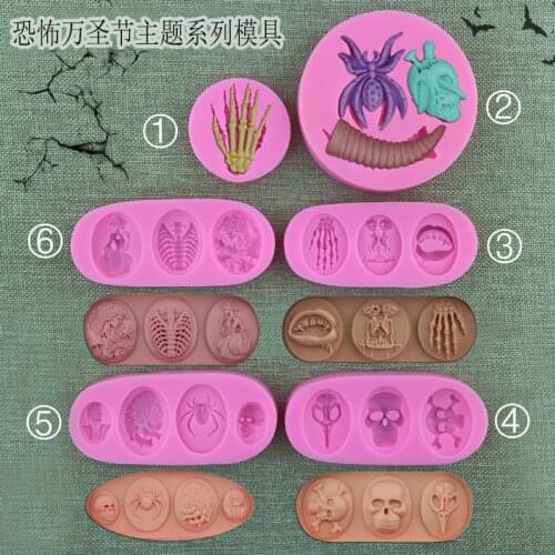Halloween Moulds Skull Skeleton Silicone Human Fondant Cake Mold for Cupcake Candy Chocolate Decoration Baking Reusable Tool