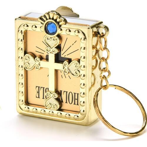 Special Mini Holy Bible Keychain English Religious Miniature Paper Spiritual Christian Jesus Cover Keyring Gift