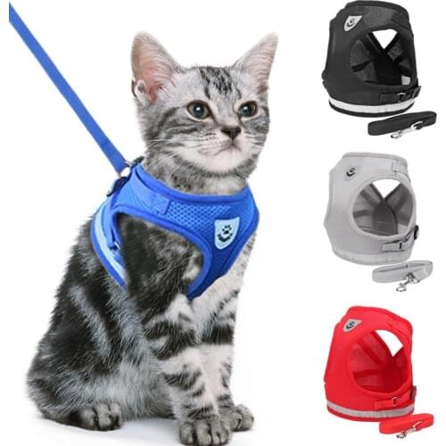 Reflective Cat Adjustable Harness Vest Walking Straps for Cat Lead Leash Kitten Dog Puppy Leads Pet Chest Harness For Cats Set