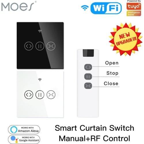 Moes WiFi RF433 Smart Touch Curtain Roller Blinds Motor Switch Tuya Smart Life App Remote Control Works with Alexa Google Home