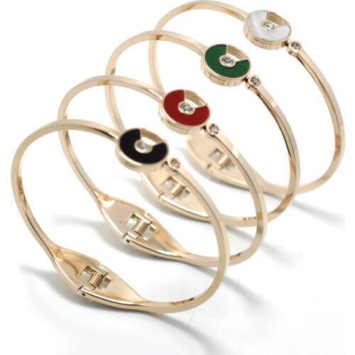 White Shell Circle Flying Saucer Bangles Women Titamiun Steel Luxury Brand CZ Crystal Lover Bangles Female Jewelry