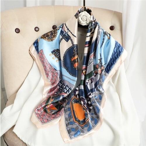 Woman Satin Silk Square Scarf Hijab Fashion Print Shawl Wrap Muslim 90cm*90cm Headscarves Bandana Accessories Hairband Neckscarf