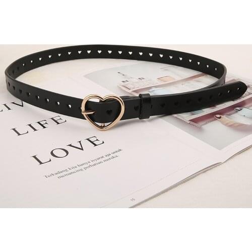 2021 Fashion Vintage Heart Buckle Belt For Women Black White Red Coffe PU Punk Eyelet Grommet Waist Belt Female Jeans