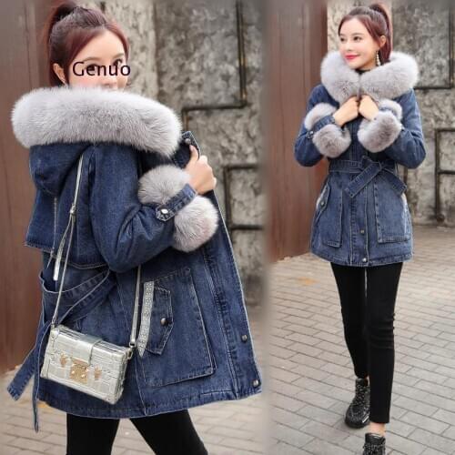 Winter New Women Lamb Cashmere Thick Denim Jacket Loose Warm Coat Casual Korean Hooded Female Jean Outerwear Tops