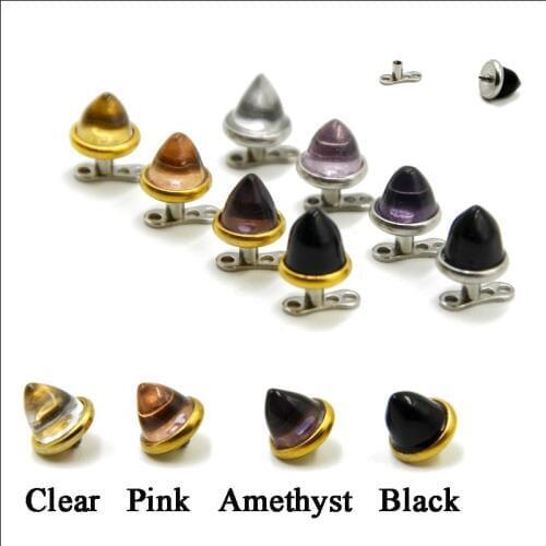 1PC 316l Stainless Steel Assorted Colors Glass Cone Top Dermals Anchor Top Piercing Micro Skin Diver Dermal Piercing Jewelry