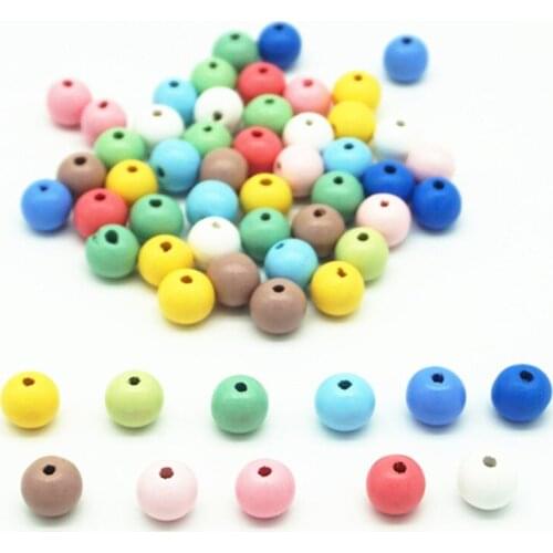 Natural 10mm 100Pcs Colorful Wooden Beads Round Balls Wood Spacer Charms For DIY Jewelry Making White Pink Blue Silver Black Red