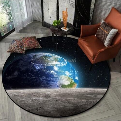 200cm Modern Gorgeous Night Sky Earth and Moon Surface Bedroom Living Room Door Mat Non-slip Bedside Carpet Floor Mat