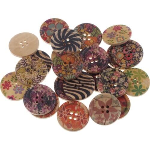 50Pcs 30mm Random Mixed 4-Holes Wooden Buttons For Clothes Crafts Sewing Scrapbooking DIY Accessories