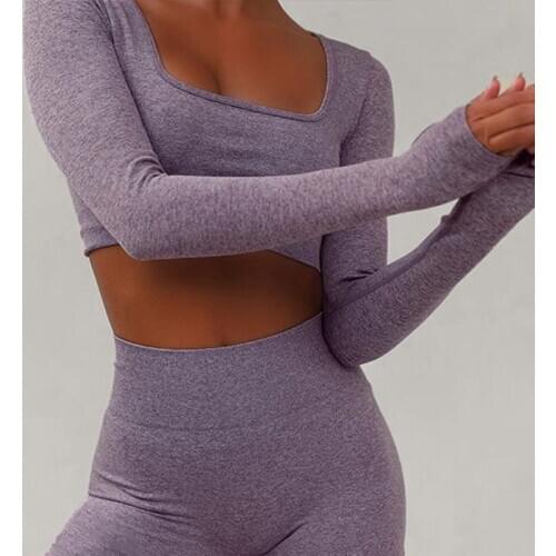 6 Bright Colors Support Outdoor Activewear Gym Long Sleeve Crop Top Leggings Women Seamless Yoga Set