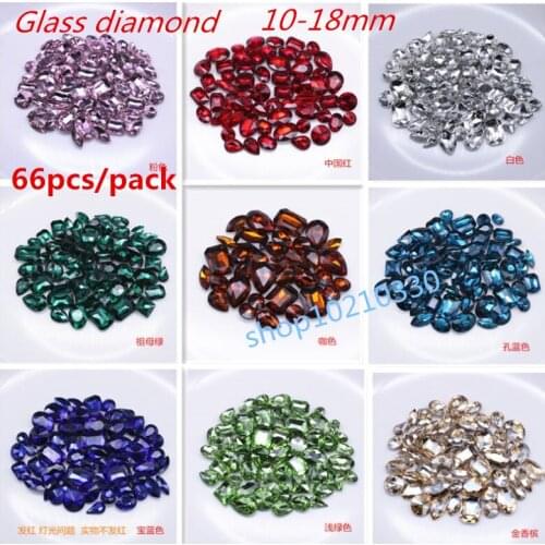 66pc/pack Glitter Crystal Sew On Rhinestone DIY Colorful Dress Stones Mix Shape Glass Rhinestones For Clothing 10-18mm