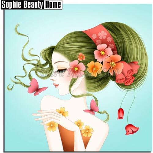 Diy 5d Diamond Mosaic Flowers Full Drill Diamond Painting Cross Stitch Cartoon Girl Diamond Embroidery kits Needlework 194010