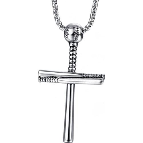 New Personality Baseball Cross Pendant Necklace for Men Boy Sports Punk Hip Hop 24Inch Chains Necklaces Mens Jewelry