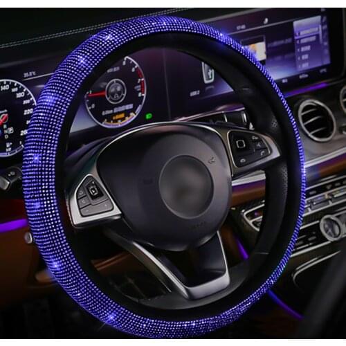 Blue Diamond Auto Steering Wheel Cover Car Neck Pillow Seat Head Neck Headrest Rest Cushion Bling Car Interior Accessories
