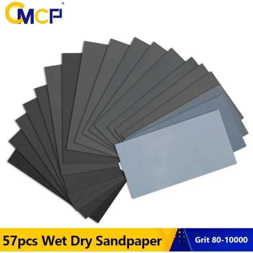 CMCP Sanding Paper Water/Dry Abrasive SandPapers 57pcs Grit 80-10000 for Polishing Sand Paper