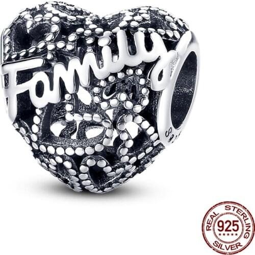 Qikaola Authentic 925 Sterling Silver Family Love Heart Beads Fit Original Pandora Charms Bracelet DIY Jewelry Making CMS1518
