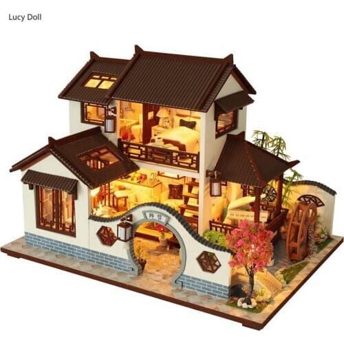 Kids Toys Diy Dollhouse Assemble Wooden Miniatures Doll House Furniture Miniature Dollhouse Puzzle Educational Toys For Children