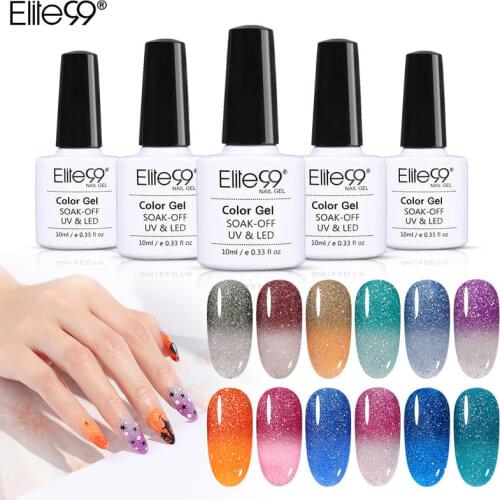 Elite99 10ml Temperature Color Changing Thermal Nail Gel Polish Laser Glitter Nail Art Gel Lacquer Semi-permanent UV Varnish