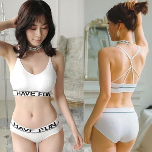 HAVE FUN Letter Print Women Seamless Bra Sports Underwear Set Parachute Thread Beauty Back Female Tube Top Ladies Lingerie Suit