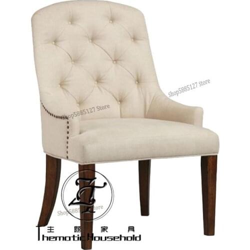 Customized American Country Solid Wood Dining Chair Fabric Chair Small Apartment Leisure Chair Post-modern Desk Backrest Dressin
